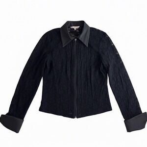 Cabi Black Lace Zip Front Collared Jacket Sz M Whimsigoth Shear Coquette
